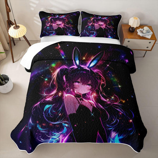 Erosebridal Cute Bunny Girls Quilts Twin Size - Japanese Anime Girl Bedspread Coverlet Set, Cartoon 3D Quilt Coverlets 2Pcs (Only 1 Pillowcase)