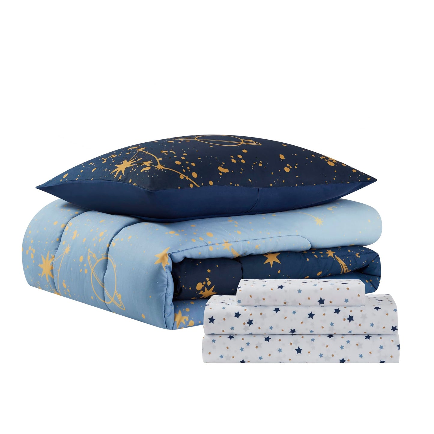 Kids Bedding Set Bed in a Bag for Boys and Girls Toddlers Printed Sheet Set and Comforter, Twin, Galaxy