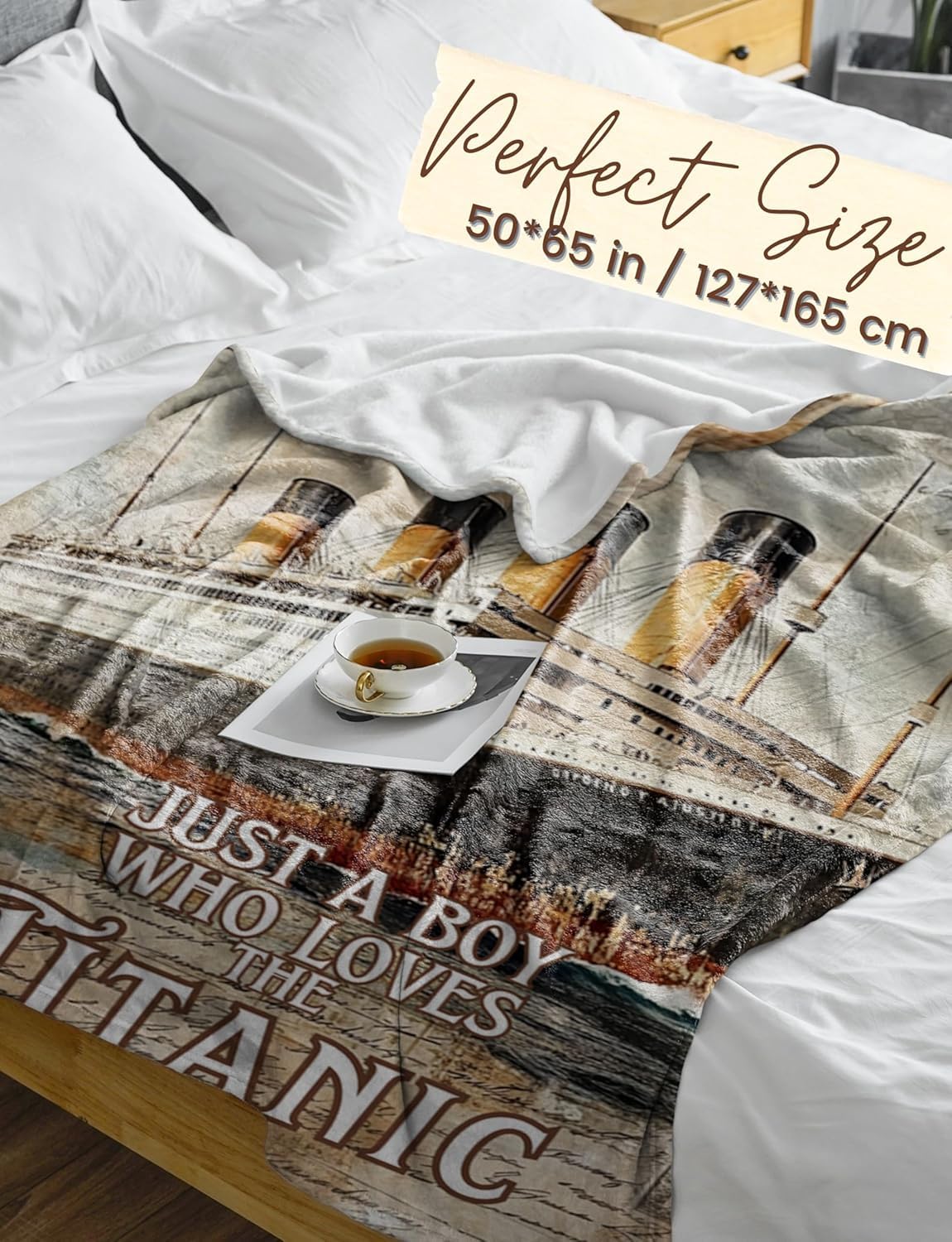 Huglanket Titanic Themed Flannel Plush Blanket, 50"x65" Soft Throw for Boys, Gift for Birthday & Christmas