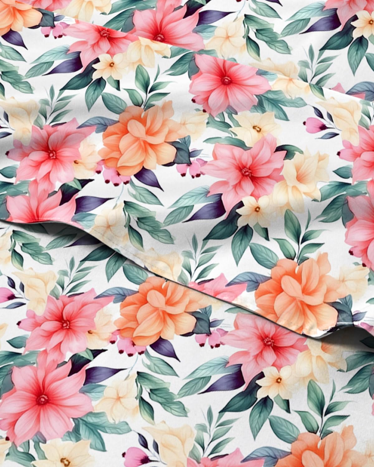 Floral Sheets - Flower Print Bed Sheet Set - 1 Flat, 1 Fitted & 2 Pillowcases w/ Deep Pockets - Comfy, Cozy, Wrinkle & Fade Free - Boho Botanical Bedding - Soft, Breathable & Cooling - Full Size Set