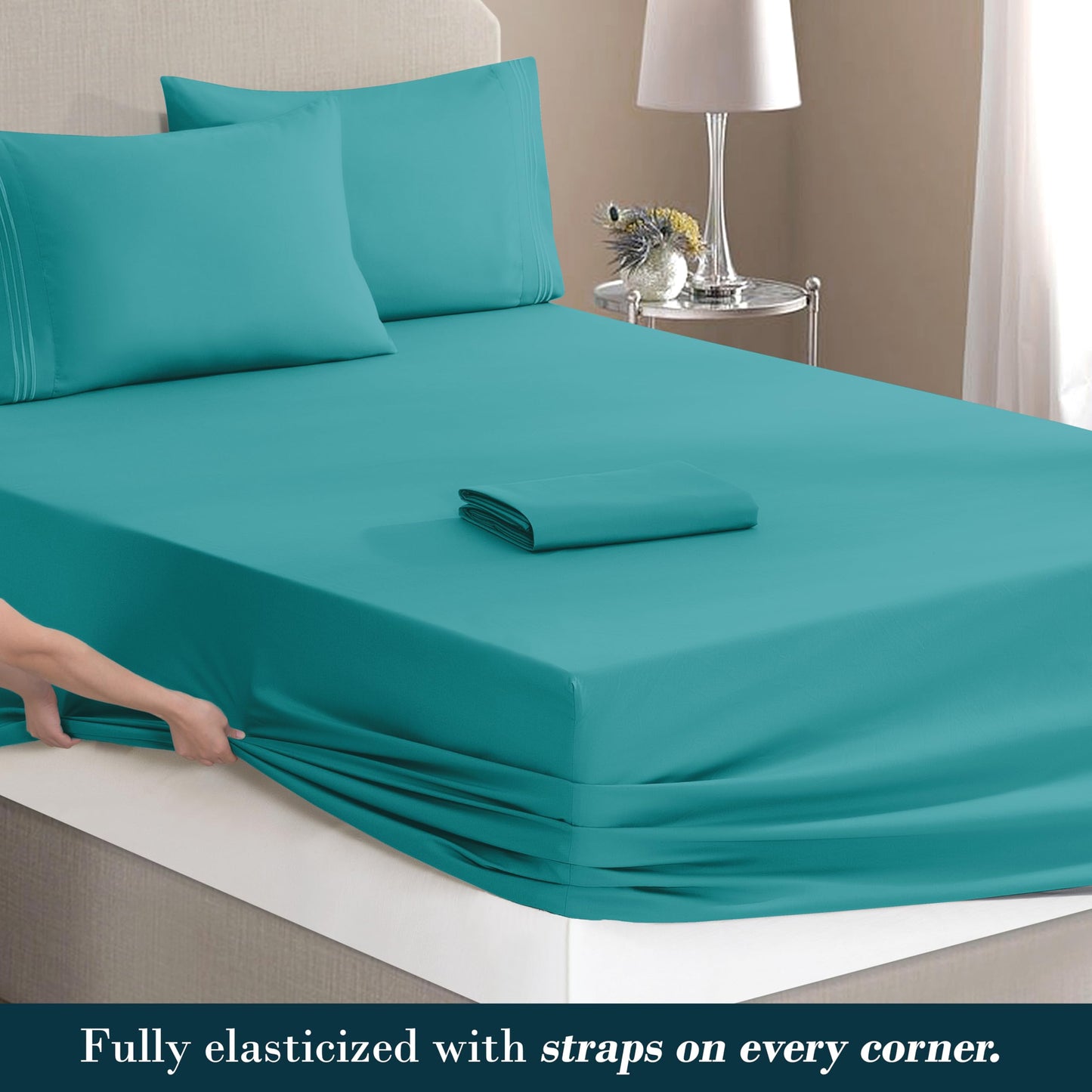 Mocassi Full Size 4-Piece Bed Sheet Set - 1800 Premium Hotel Quality Microfiber 18-24 Inches Extra Deep Pocket Fitted Sheet- Luxury Soft, Breathable, Wrinkle, and Fade Resistant, Teal