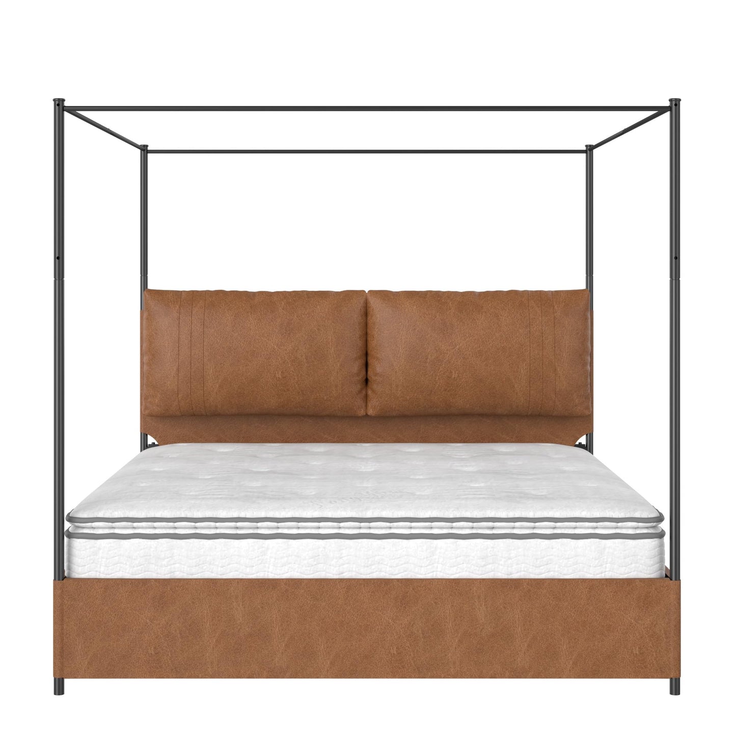 madeslves King Size Upholstered Canopy Bed Frame with Headboard, Heavy Duty Metal Slats Support, No Box Spring Needed, Easy Assembly, Brown