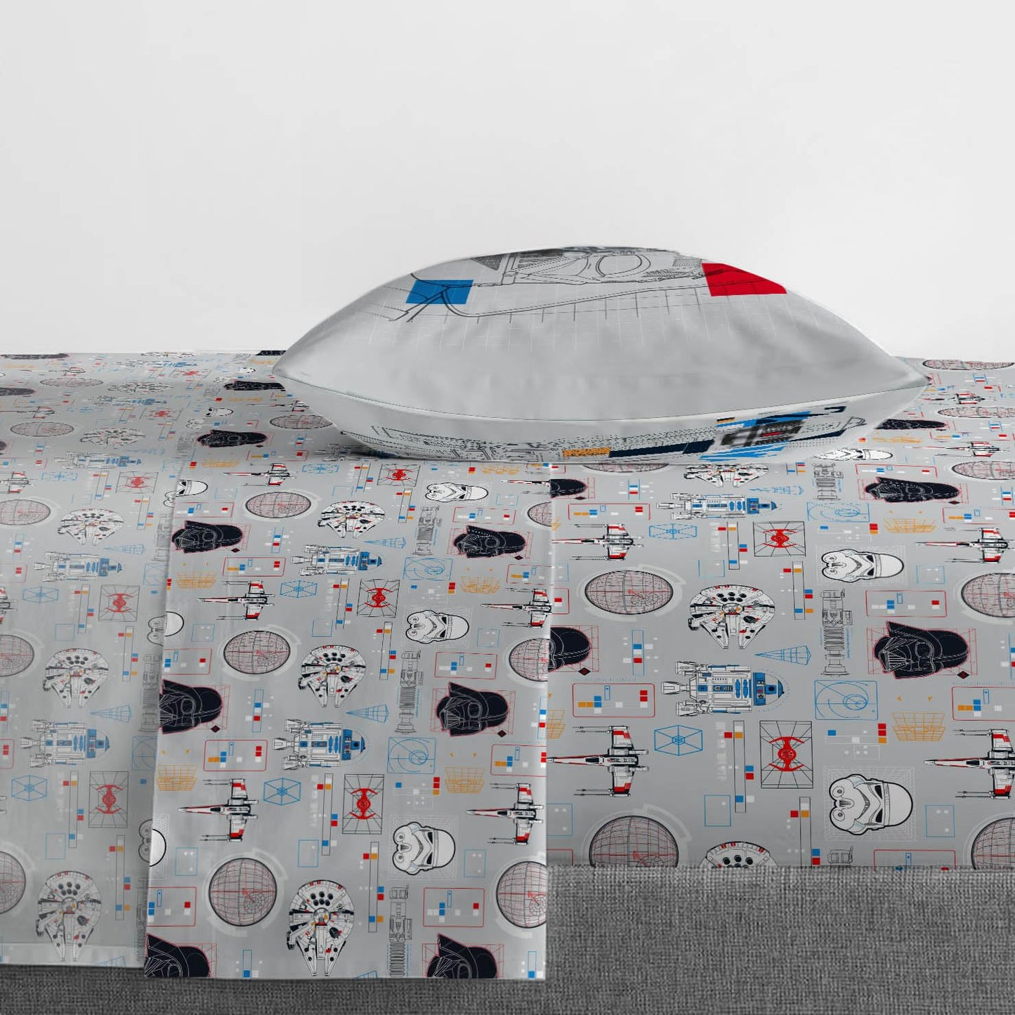 Jay Franco Kids Sheet Set with Fitted, Flat Sheets & Pillow Cover - Ultra-Soft Bedding with Pillowcase for Room Decor, Gray - Star Wars, 3 Piece Twin