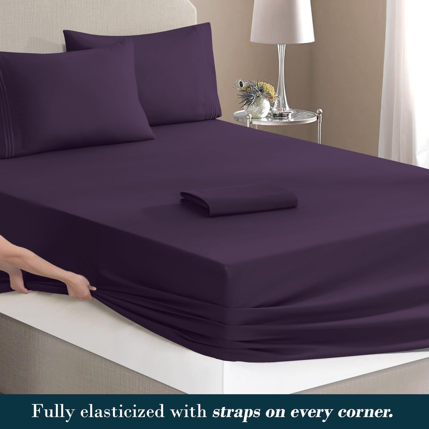 Mocassi Full Size 4-Piece Bed Sheet Set - 1800 Premium Hotel Quality Microfiber 18-24 Inches Extra Deep Pocket Fitted Sheet- Luxury Soft, Breathable, Wrinkle, and Fade Resistant, Purple