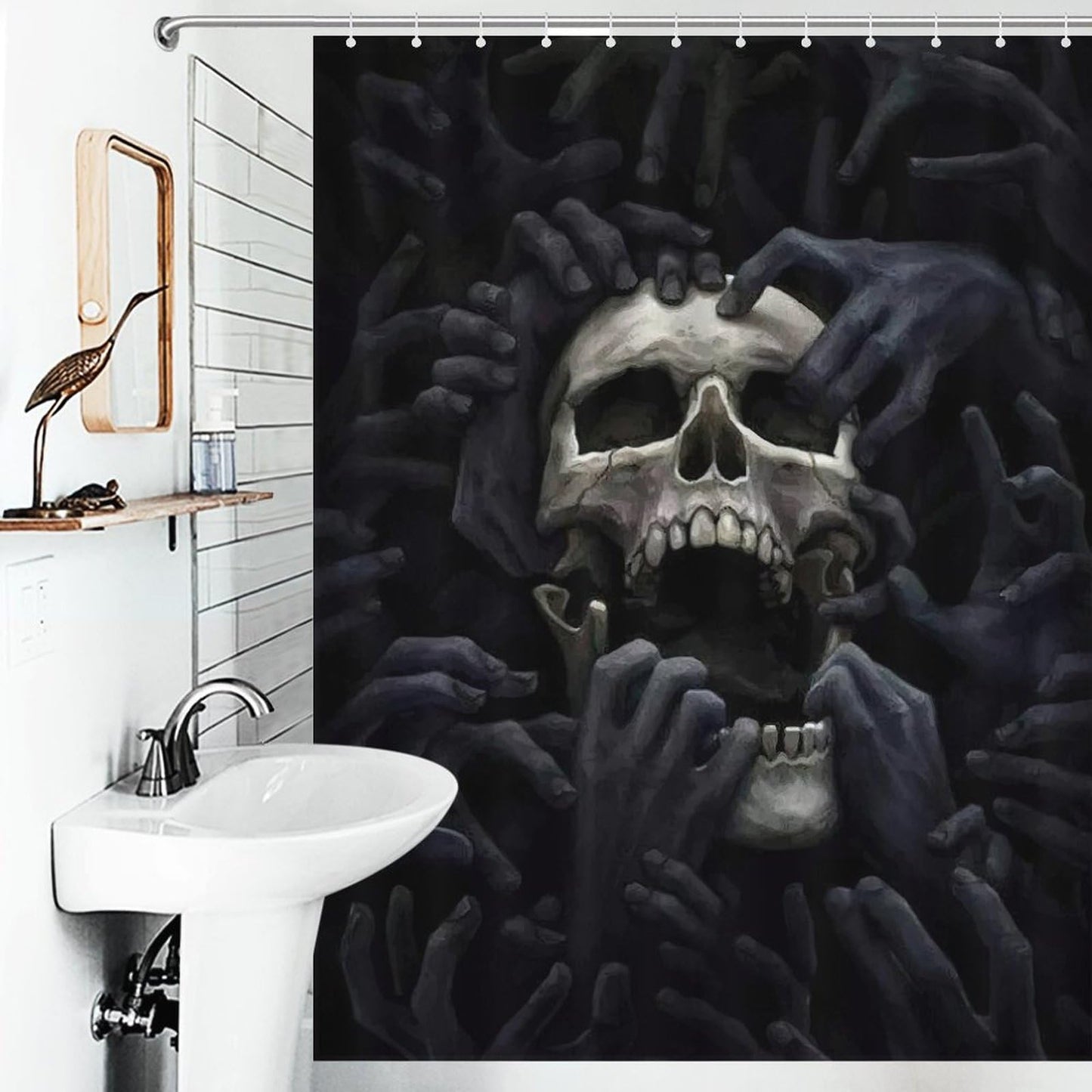 GoDazzling Gothic Skull Shower Curtain, Scary Spooky Halloween Skeleton Shower Curtain Sets for Bathroom Fabric Bath Curtain 12 Hook 55x72Inch（140x183cm）
