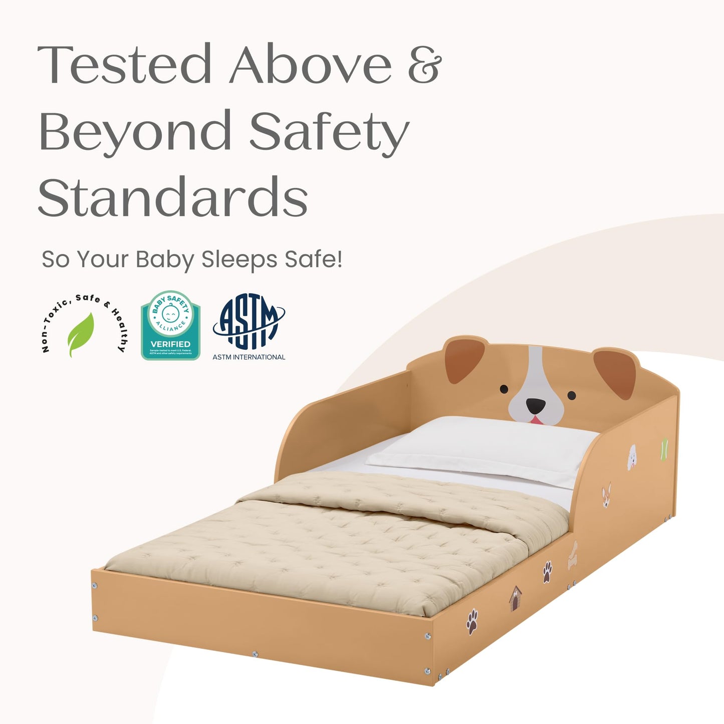 Delta Children Puppy Wood Floor Toddler Bed with Reusable Stickers, Brown