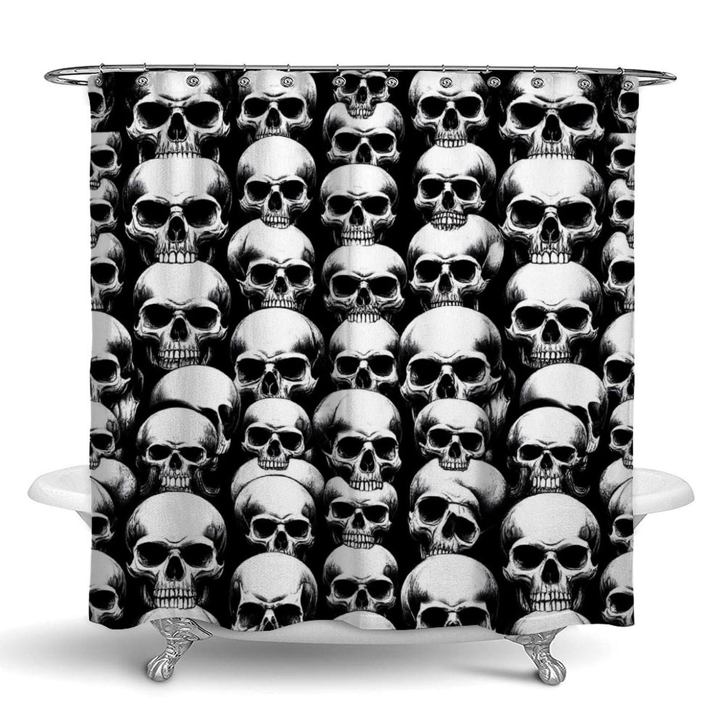 Meaudiwes Washable Shower Curtain Sets with 12 Shower Curtain Hooks, Cool Funny Goth Skulls Farmhouse Bathroom Shower Curtain 72"x 70"