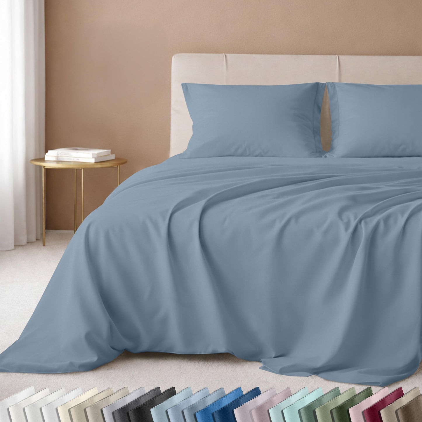 CALIFORNIA DESIGN DEN 5-Star Hotel 600 Thread Count 100% Cotton Sheets Set - Soft & Smooth Queen Bedding Set with Deep Pockets, Quality Beats Egyptian Cotton Claims (Pastel Blue)