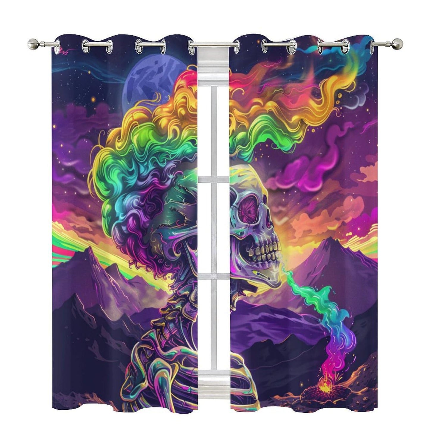 HDESDIS Gothic Skeleton Bone Blackout Curtains for Bedroom, Mystical Space Star Skull Fantasy Grommet Curtains Thermal Insulated Window Drapes for Living Room, 21W x 45L, 2 Panels