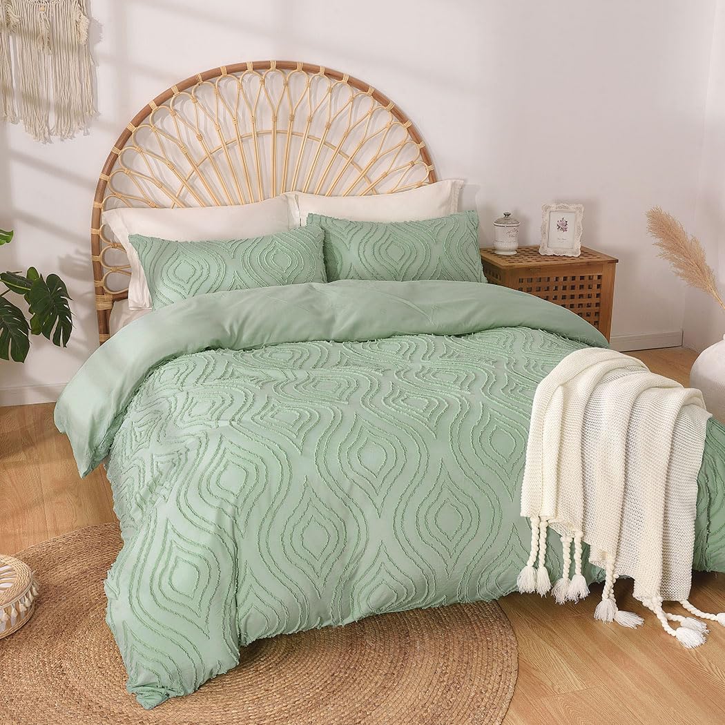 Lekesky Duvet Cover King Size, Teal Blue Tufted King 3pc Ultra Soft Microfiber Breathable Shabby Chic Bedding Sets with Zipper Ties (No Comforter)