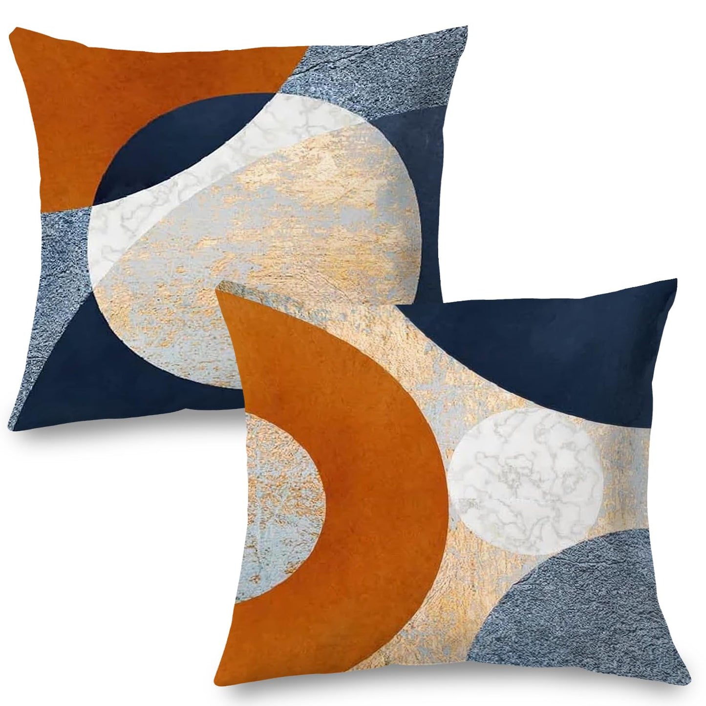 Supwhd Abstract Modern Boho Pillow Covers 18x18 Set of 2, Navy Blue Orange Gold Textured Circles Decorative Pillow Covers for Bedroom Living Room, Modern Home Decor