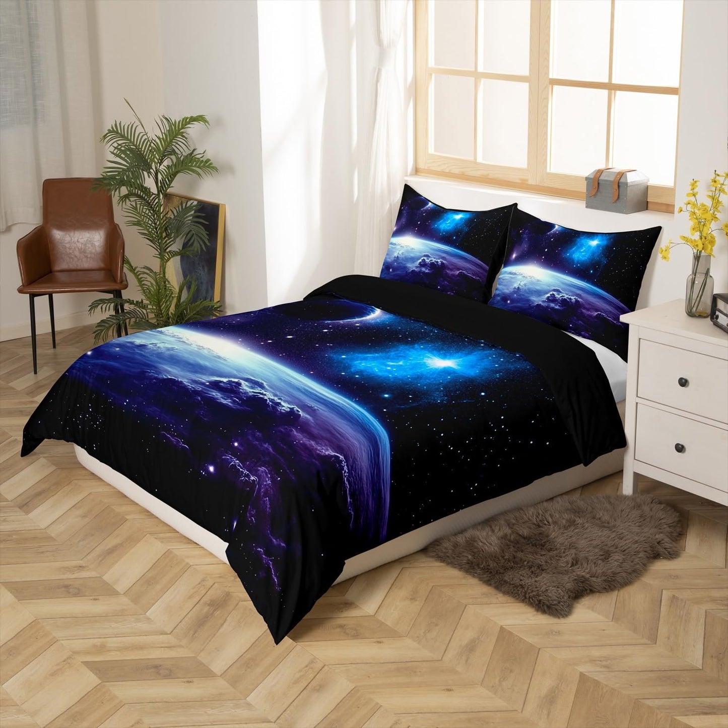 Erosebridal Galaxy Outer Space Full Duvet Cover, Universe Planet Bedding Set for Kids Boys Teen Room Decor, Starry Sky Astronaut Theme Bed Set 3-Piece Quilt Cover (No Comforter)