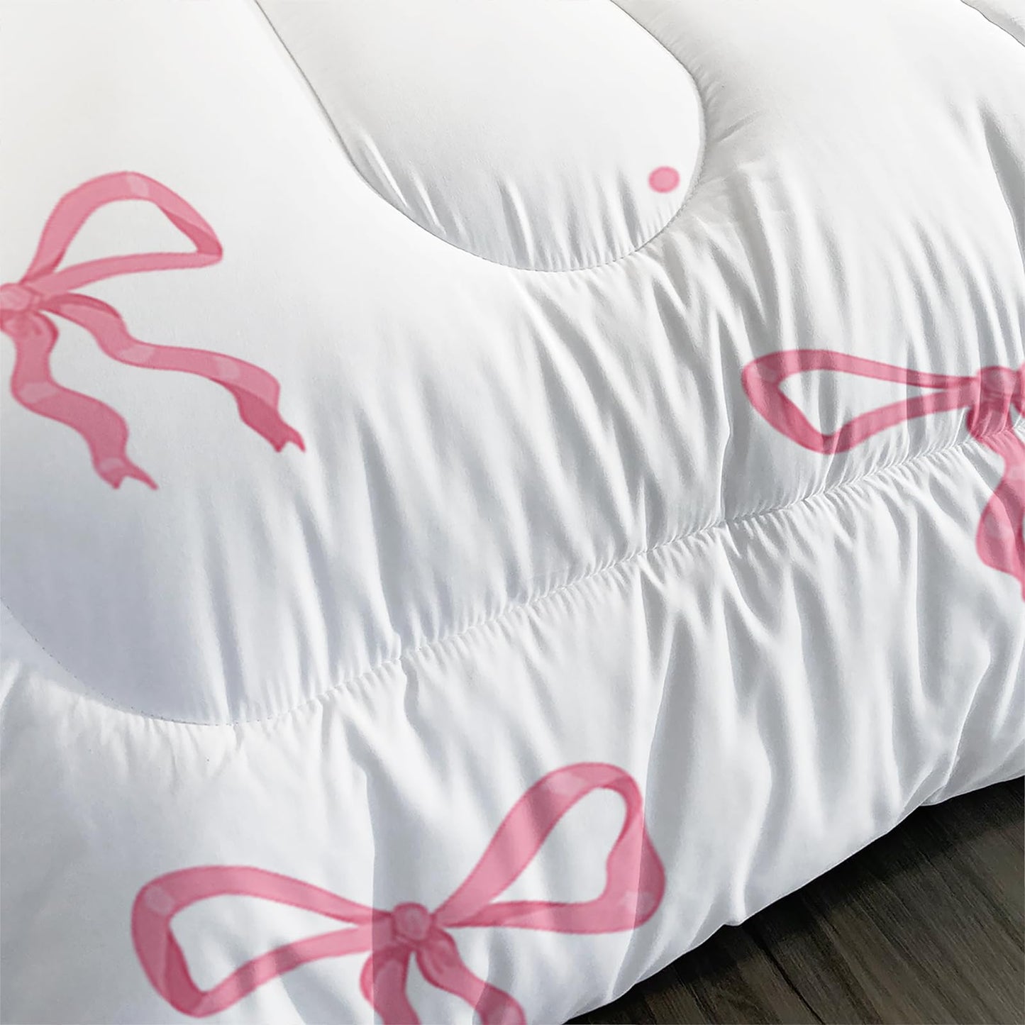 QOOMO 3Pcs Bow Comforter Set Twin,Pink Bow Bedding Set for Teens Boys Girls,Bowknot Printed Comforter with 2 Pillowcases,Down Alternative,Soft and Lightweight