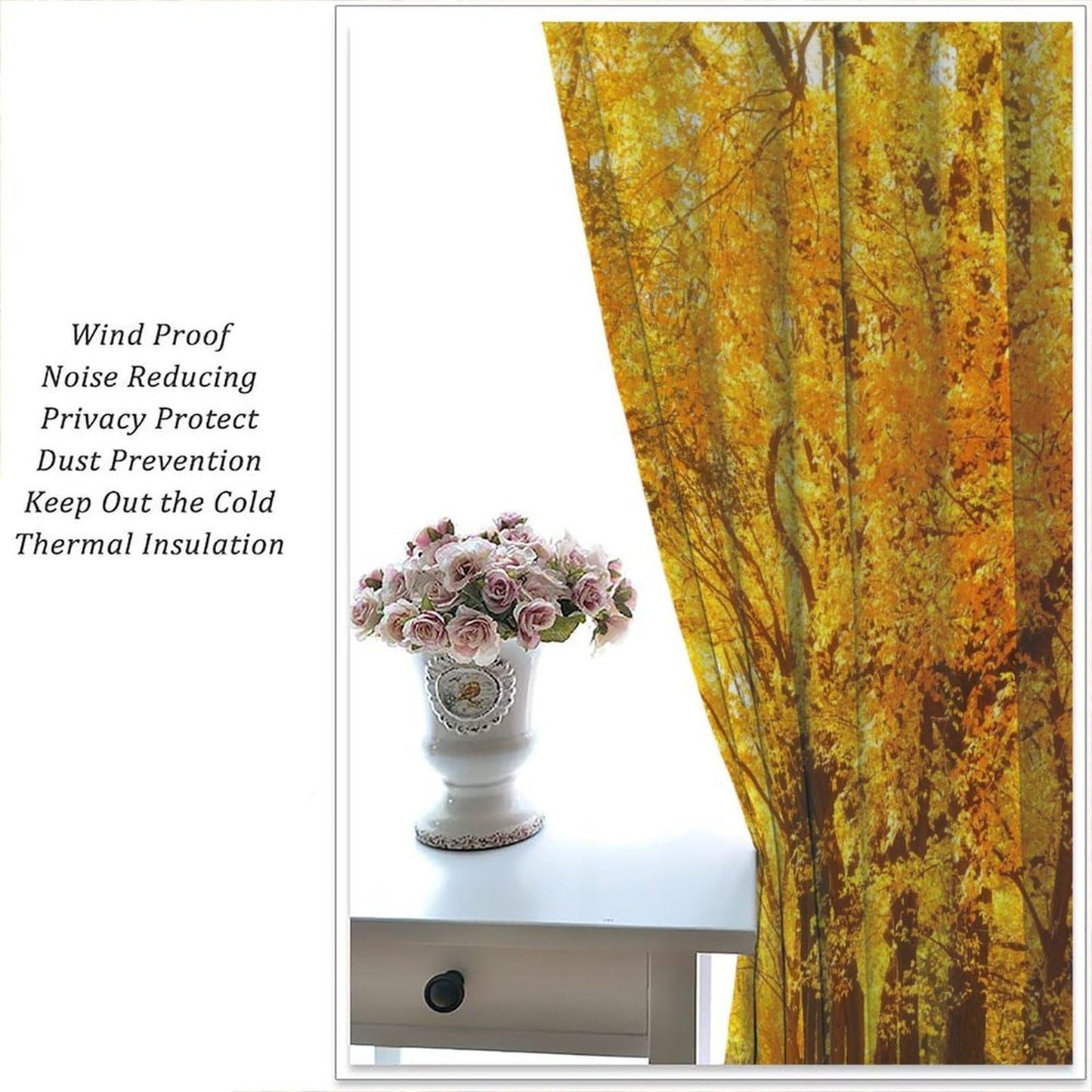 Nanacur Fall Forest Landscape Curtains, Fall Maple Leaves Tree Nature Autumn Season Rod Pocket Window Treatment for Living Bedroom Office Cafe Kitchen Drapes 41" W X 45" L (No Blackout)