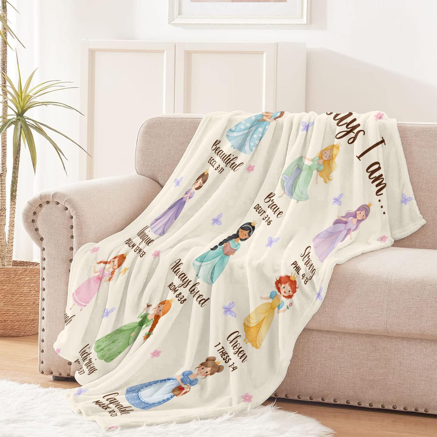 CIUGOIG Christian Gifts for Girl, God Says I Am Princess Blanket 50"x60", Inspirational Religious Birthday Gifts for Girls Princess Lover Bible Verse Blanket, Christian Princess Gifts