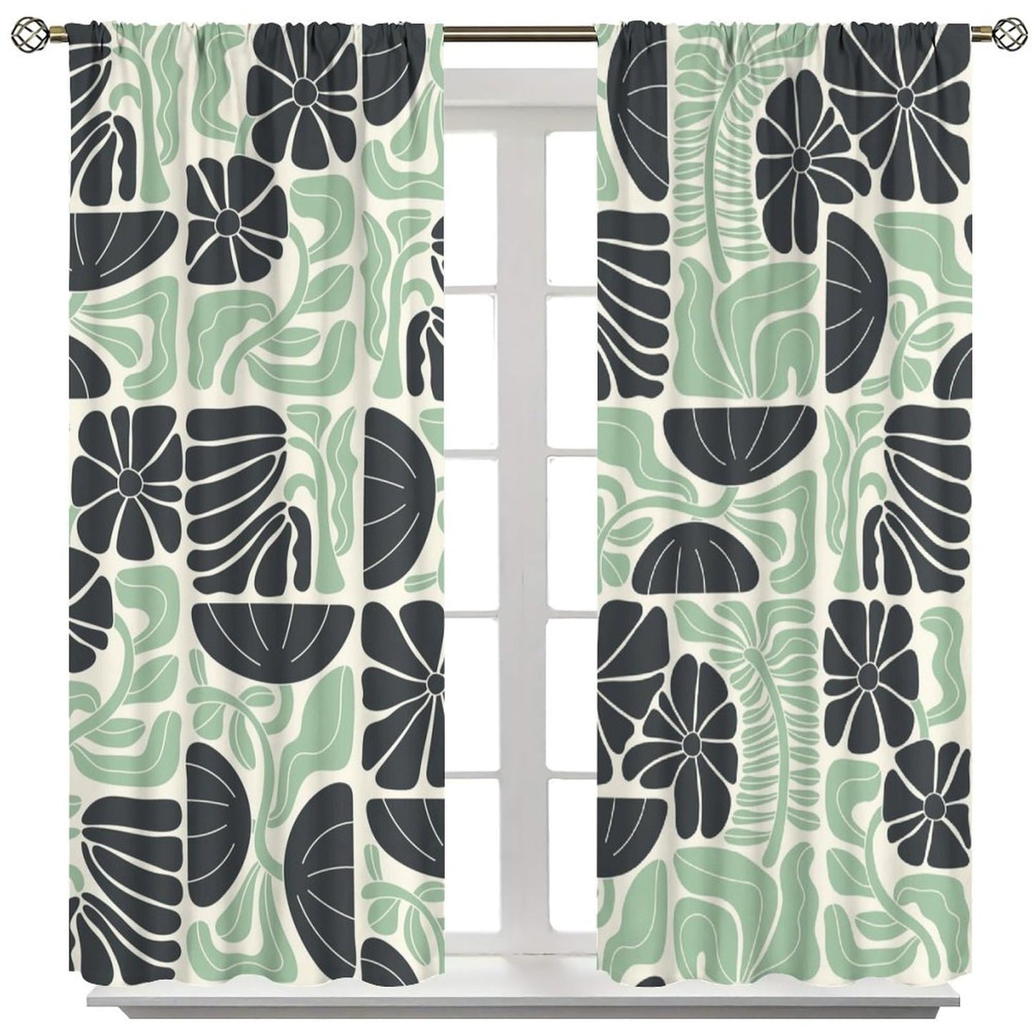 JESTRONRY Mid Century Boho Curtains, Modern Abstract Abstract Geometric Green Floral Pattern Print Blackout Window Door Curtains for Bedroom Living Room Home Decor 42x45in