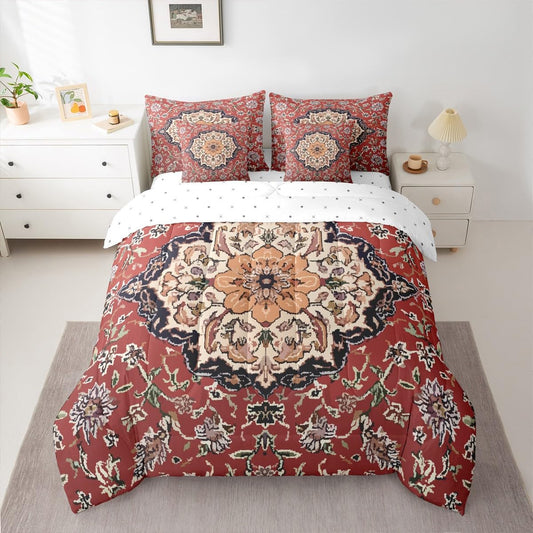 jejeloiu Retro Floral Boho Comforter Set with Sheets 7 Piece Twin Size Boho Bed in a Bag Kids Boys Girls Western Decor Bedding Set Bedroom Decor Breathable Soft Lightweight Microfiber