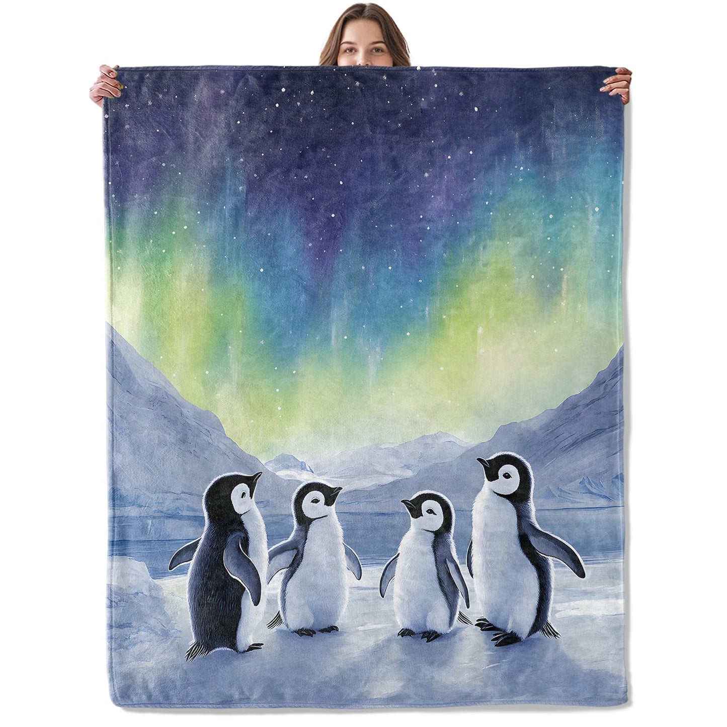 Lugiu Aurora Penguin Blanket, Lightweight Comfy Cute Penguins Blankets for Couch Sofa Bedroom, Soft Plush Travel Flannel Throw Blanket Gifts for Adults Women Boys Girls, Home Decor 60×50in