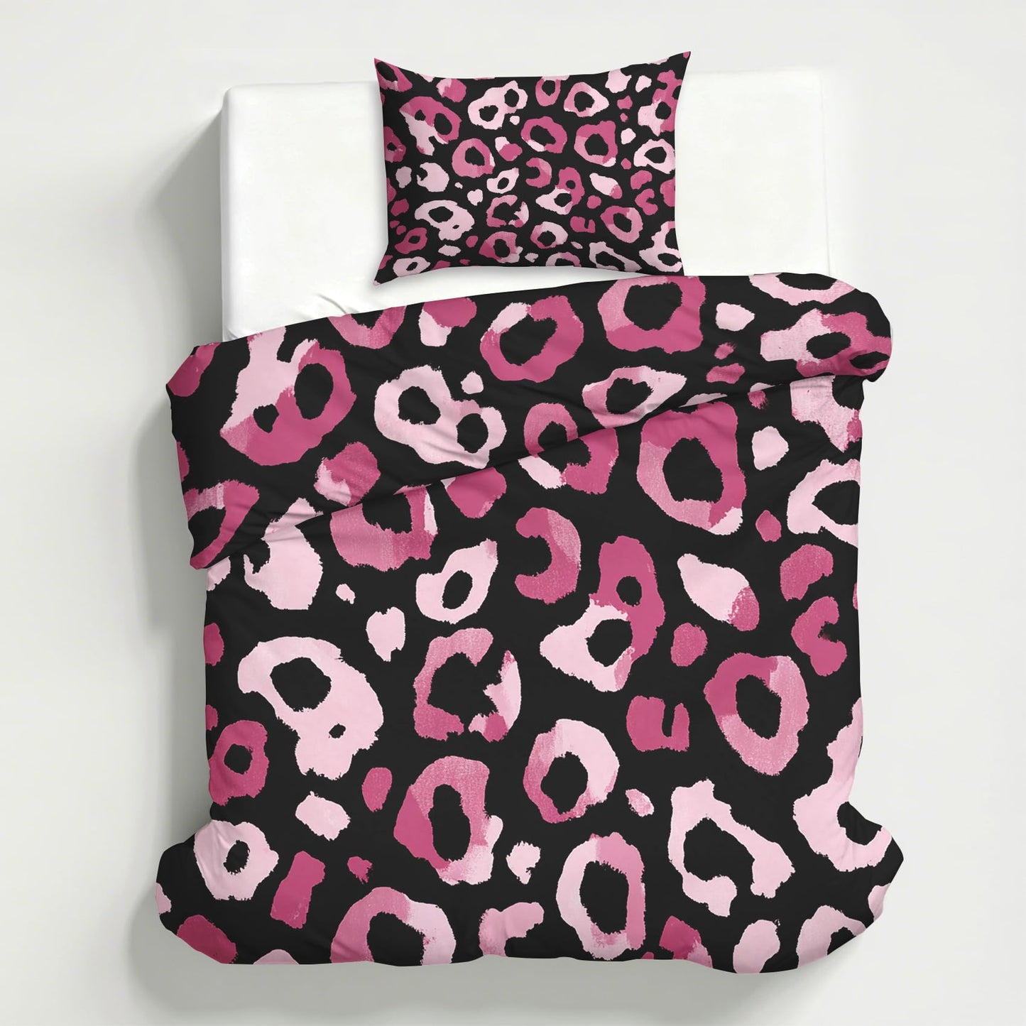 Hot Pink Cheetah Print Duvet Cover Queen, Wildlife Animal Print Bedding Set 3 Piece & 2 Pillowcases, Leopard Print Bedroom Decor, Reversible Soft Microfiber, Zipper Ties