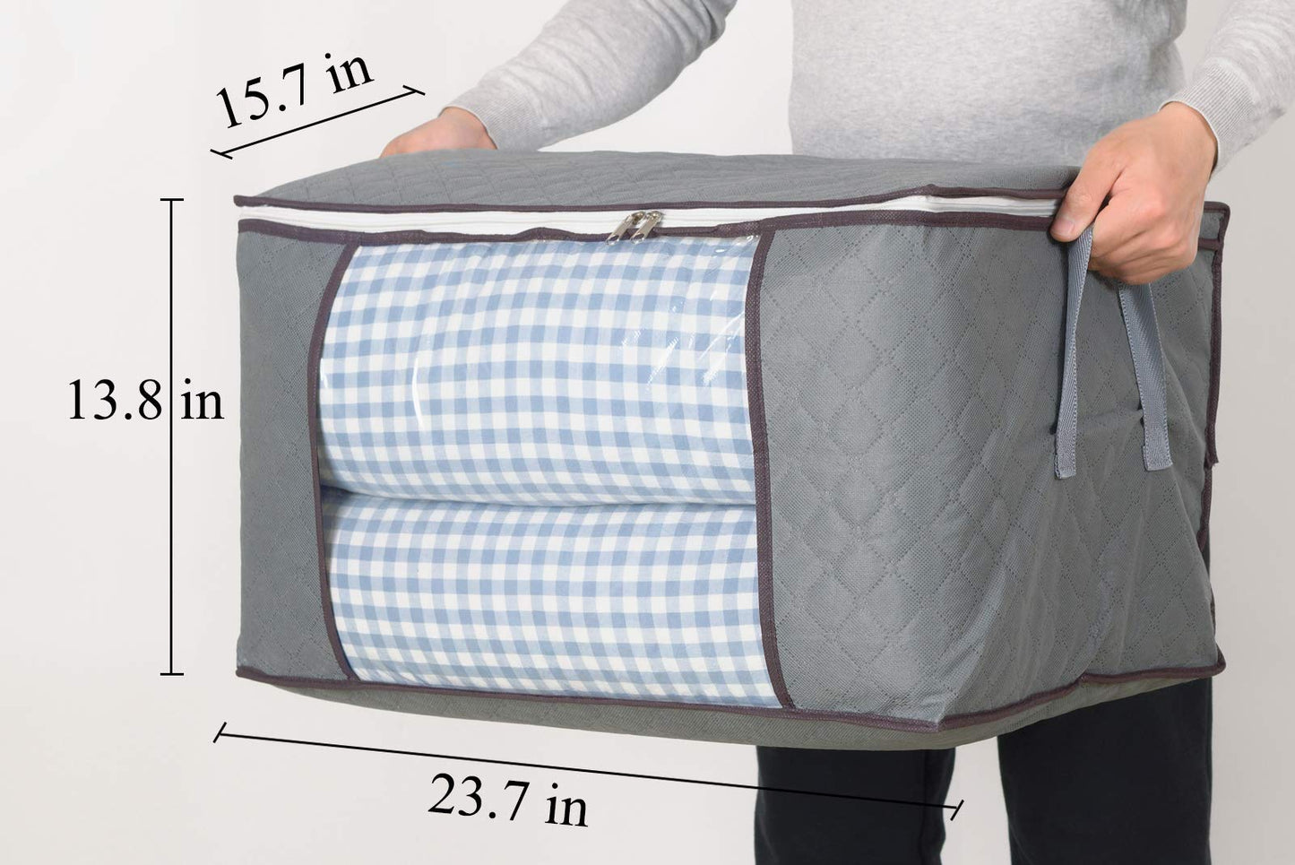 combocube 3Pcs Zippered Storage Bag for Closet King Comforter, pillow, quilt, bedding, Clothes, Blanket Organizers with Large Clear Window & Carry Handles Space Saver