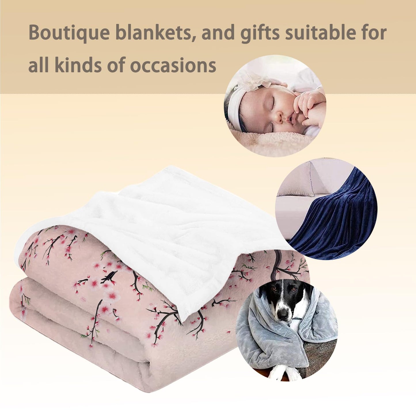 Ti Caldi Beautiful Cherry Blossom Blanket - Soft, Cozy, and Lightweight Flannel Throw, Ideal for Couch, Bed, and Travel - Fluffy, Fuzzy Home Decor for Outdoor and Indoor Use 60"x50"
