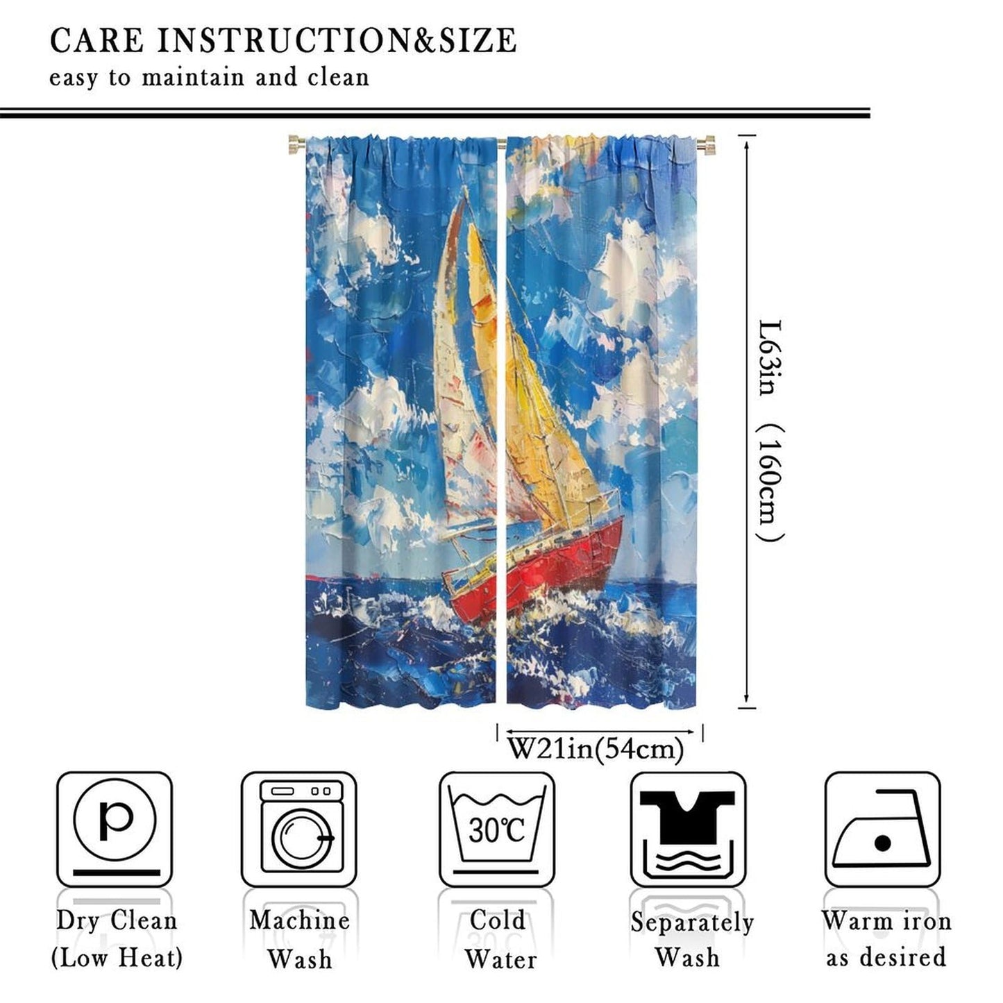 TOWINSFB Beautiful Sailboat Blackout Curtains for Bedroom Living Room, Nautical Ship Blue Sky Seaside Scenery Thermal Insulated Room Darkening Curtain- 2 Panels, Each 21" W x 63" L