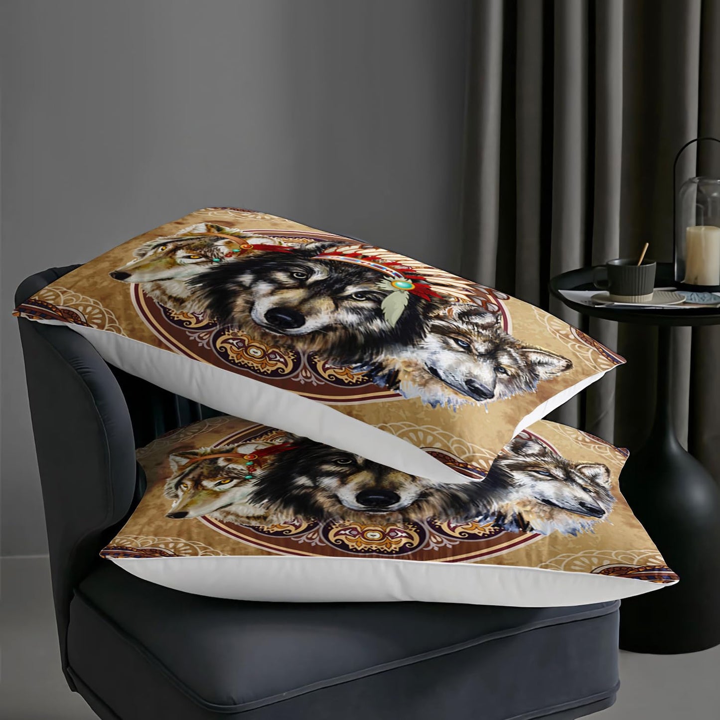 AILONEN Dreamcatcher Wolf Comforter Set Queen Size,Native American Wolf Bedding Set,Bohemian Comforter Sets,American Indian Theme Duvet Set 3 Pieces, 1 Quilt and 2 Pillowcases