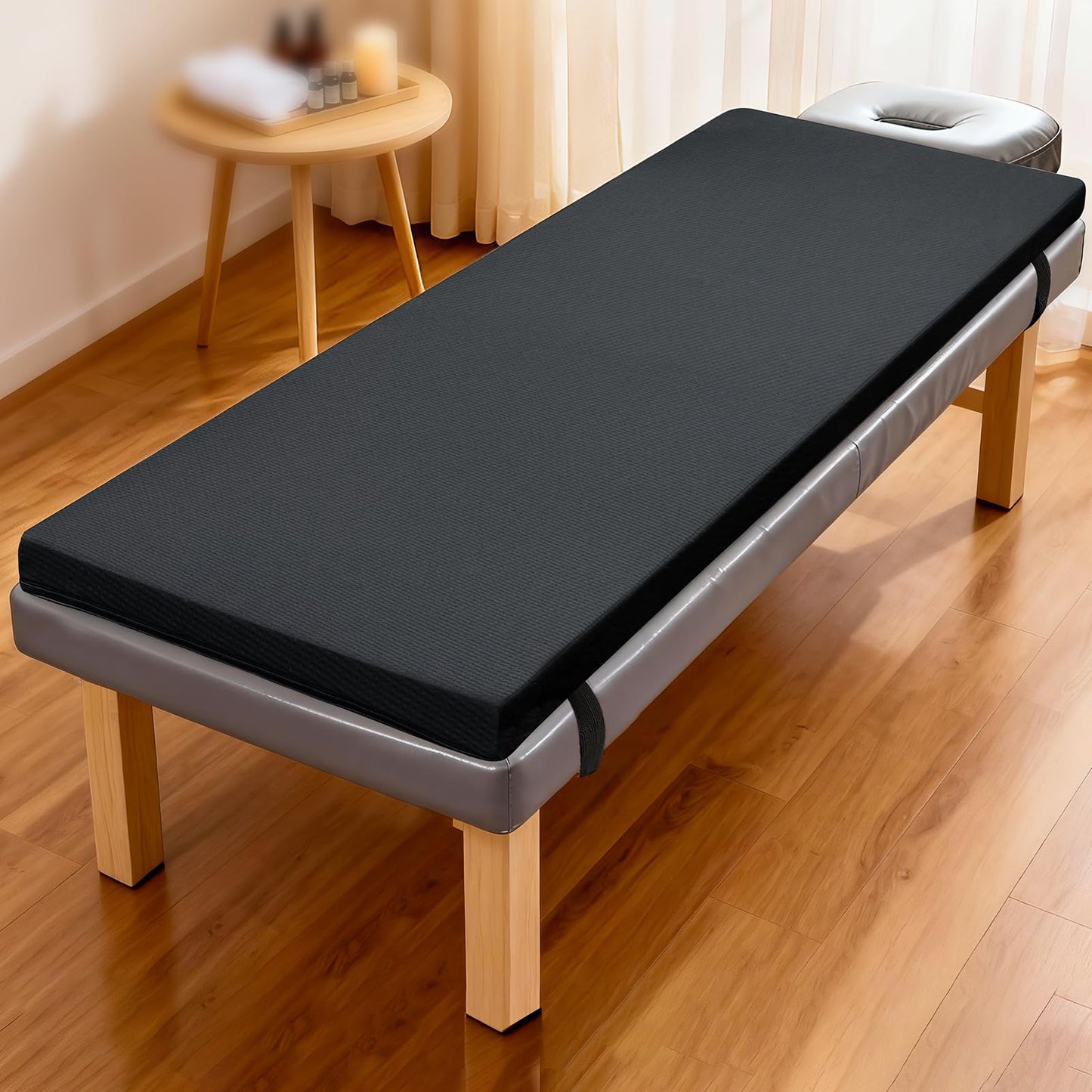 CRAURU Massage Bed Topper 73x29x2 Inch Lash Bed Foam Topper with Removable Cover and Elastic Bands Non-Slip Massage Table Pad for Spa Lash Extensions Salon, Black