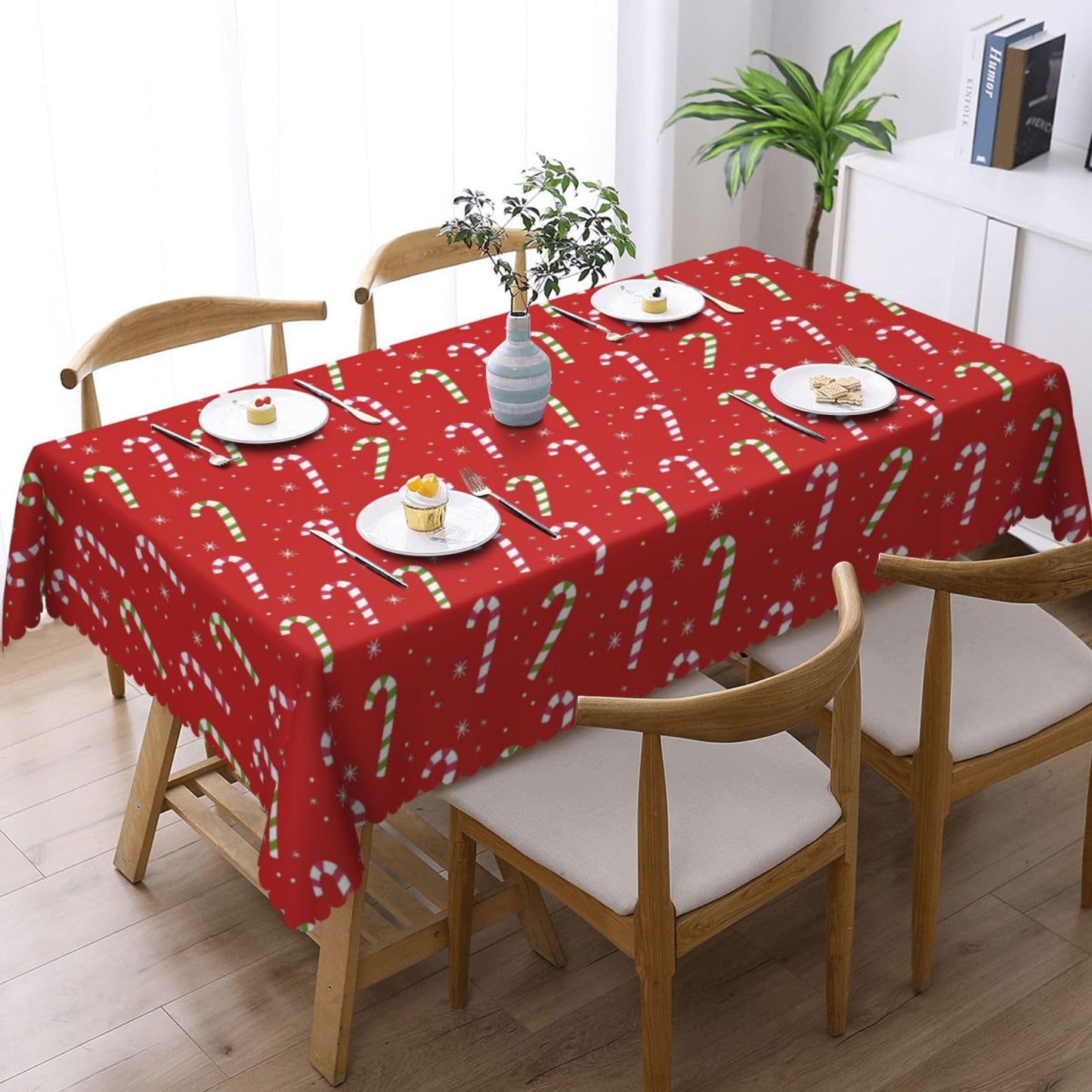 XIOURERY Festive Christmas Table Cloths Decorative for Dining Room, Candy Cane Star Washable Tablecloth for Home, Restaurant, Outdoor Party Table Cover 54x72 Inch