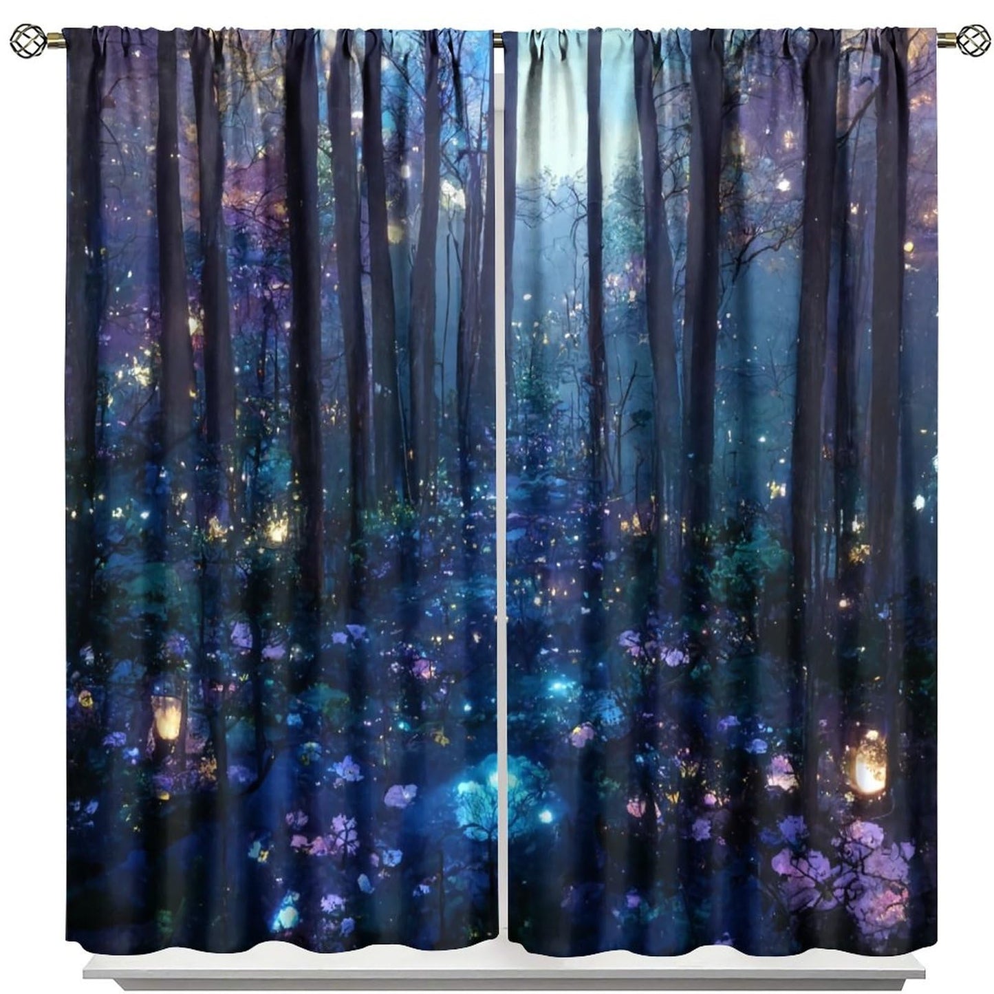Magical Forest Curtains, Mystic Purple Forest Nature Scenery Print Rod Pocket Room Darkening Window Treatments for Living Room Bedroom Kitchen 42x45 Inch