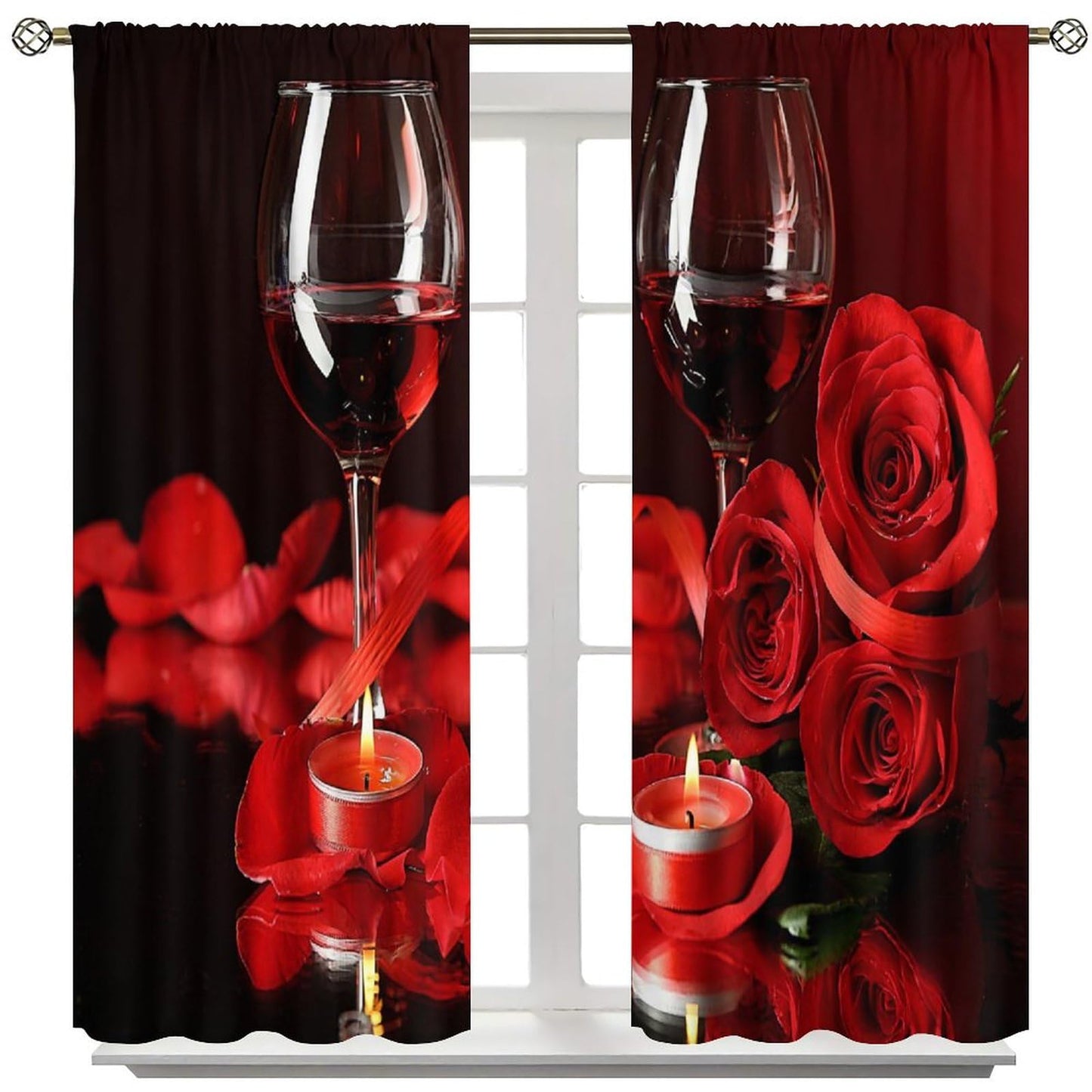 SENRUEGT Red Rose Wine Curtains for Bedroom,Valentine's Day Window Drapes Red Rose Petals Modern Romantic Window Treatments for Living Room Women Bedroom 42" W X 45" L