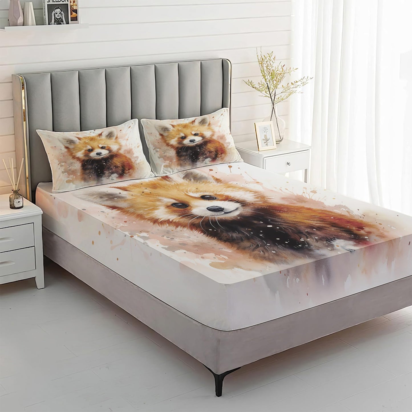 MPNVYU Red Panda Sheets Queen Sheet Set, Cute Animal Bed Sheets, Wildlife Bedding Bedroom Decor, Soft Microfiber Deep Pocket Fitted Sheet & Flat Sheet & 2 Pillowcases