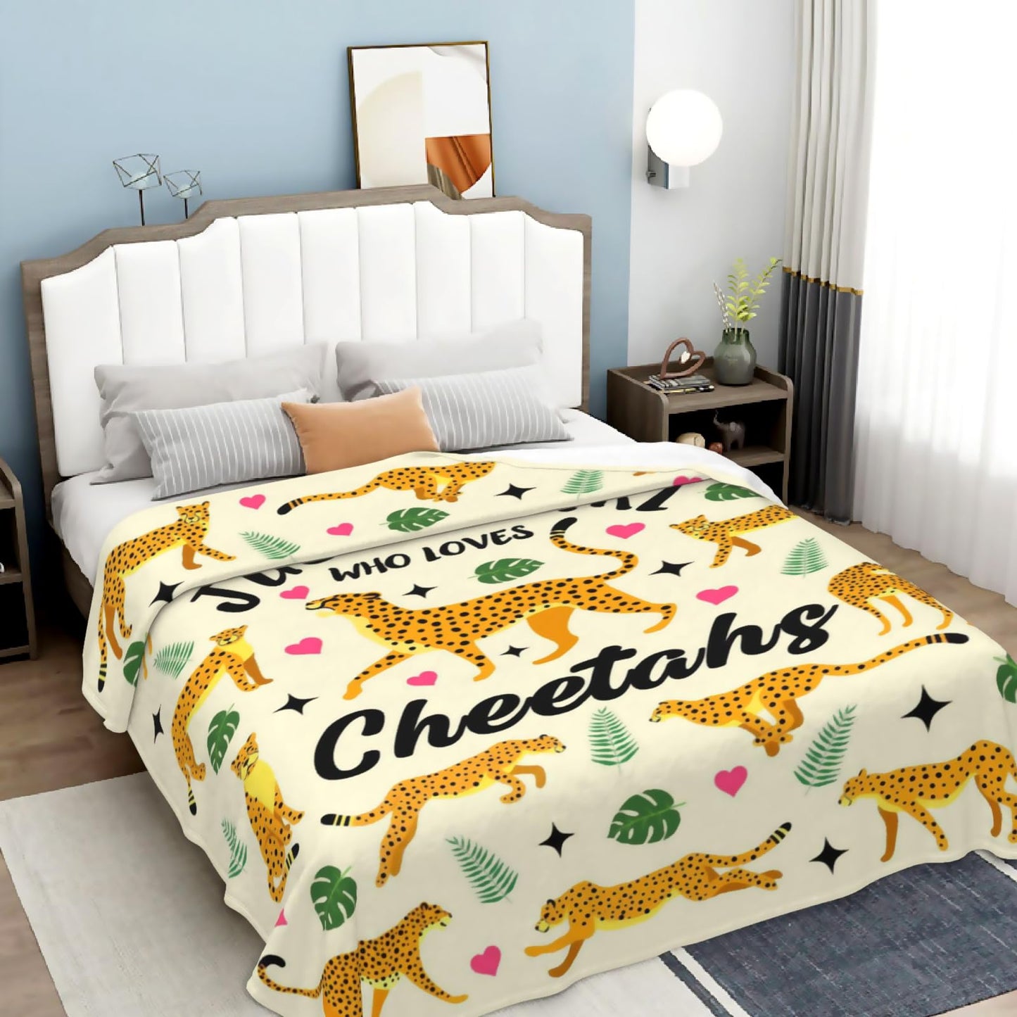 FLOW4U Cheetah Blanket Gifts for Girls Plush Just A Girl Who Loves Cheetahs Stuff Blanket Throw Fleece Bedding Cheetahs Gifts for Cheetah Lovers Girls Kids Women Birthday Party Decorations 50"X40"