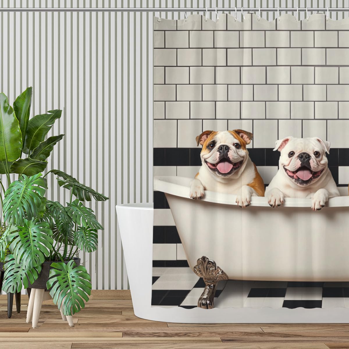 KEEPAEON Bulldog Shower Curtain 72Wx72H Inch Bulldog Bathing in Bathtub Cute Animal Shower Curtain Bathroom Waterproof Bath Decoration