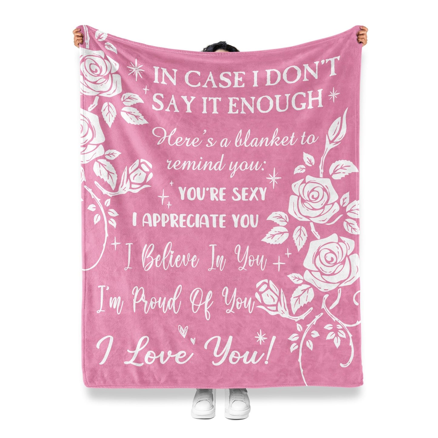 Jekeno Affirmation Blanket Gifts for Her Wife Girlfriend Women I Love You Inspirational Positive Romantic Rose Blankets Throw for Anniversary Birthday Decor Home Sofa Couch 50"x60"