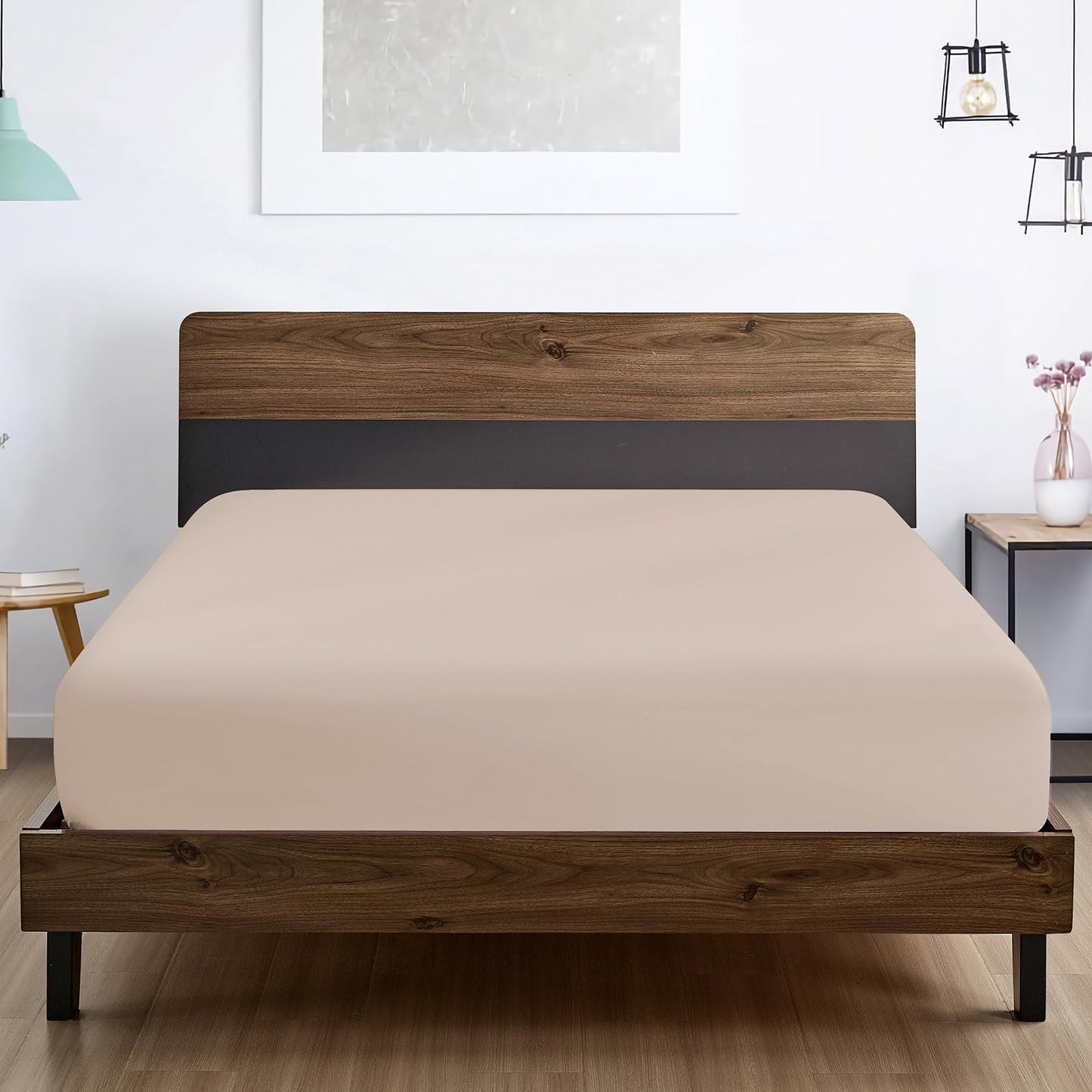 FreshCulture Queen Fitted Sheet - Hotel Quality, Ultra Soft & Breathable Brushed Microfiber, Deep Pocket, Cooling Fitted Sheets for Queen Size Bed (Khaki)