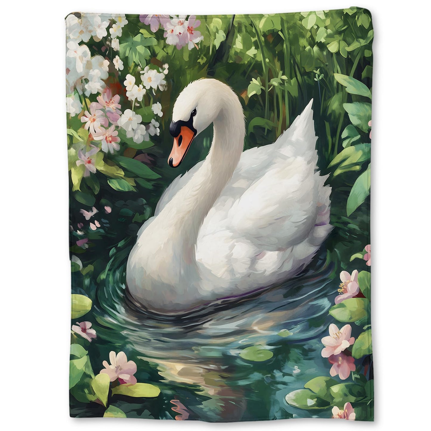 Ti Caldi White Swan & Floral Blanket, Soft Warm Flannel Throw Blanket for Couch, Bed, Travel & Home Decor, Lightweight Cozy Fuzzy Blankets for Adults Kids Women Men 60×50 in