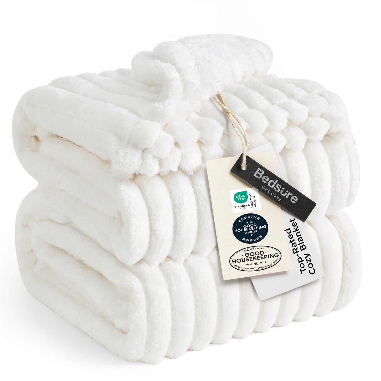 Bedsure GentleSoft Large Fleece Blanket for Bed - Cozy Soft Throw Blankets for Women, Cute Large Throws for Girls, Off White, 120x120 Inches