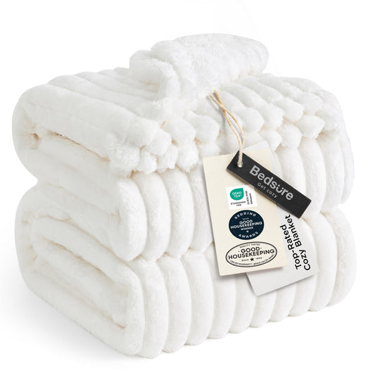 Bedsure GentleSoft Large Fleece Blanket for Bed - Cozy Soft Throw Blankets for Women, Cute Large Throws for Girls, Off White, 120x120 Inches