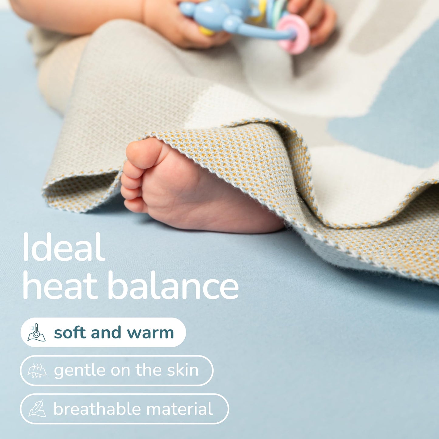 tweezi 100% Organic Cotton Baby Blanket – Soft Knitted Breathable Swaddle Blanket for Crib & Stroller - Newborns, Infants & Toddlers – Hypoallergenic High Density Cotton Knit, 47x32 in (Goose, Blue)