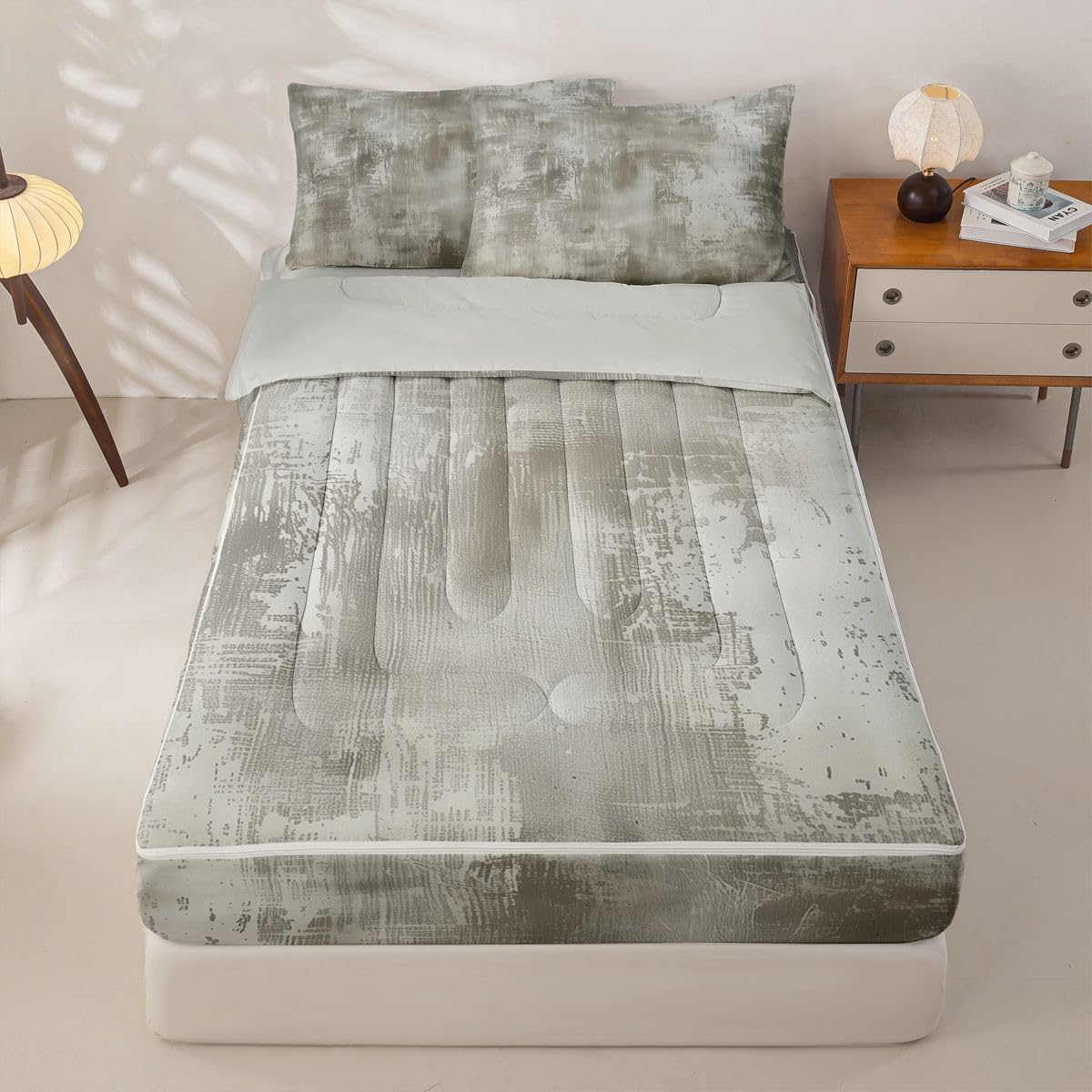 jejeloiu Abstract Zipper Bedding for Kids Twin Size Modern Art Bed in a Bag with Sheets, Comforter, Pillowcases Luxury Comforter Set for Boys Girls Bedding Sets Durable Easy to Make and Clean