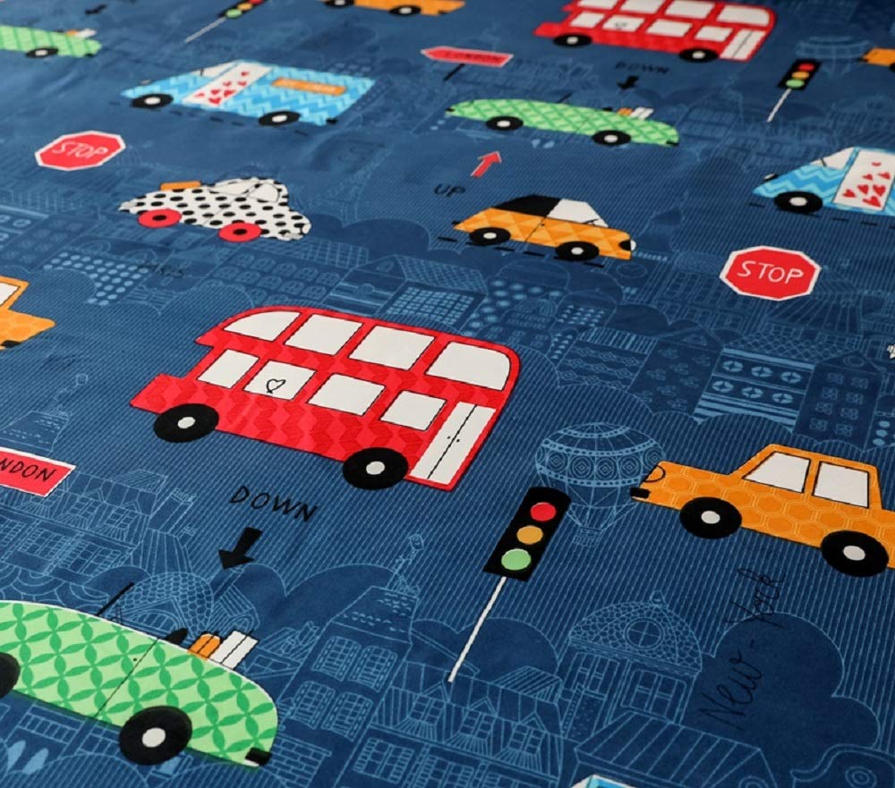NATURETY Bedding Fitted Sheet with Deep Pocket,Thicken Printed Fabric Bed Sheets (Navy Blue(Cars), Queen)