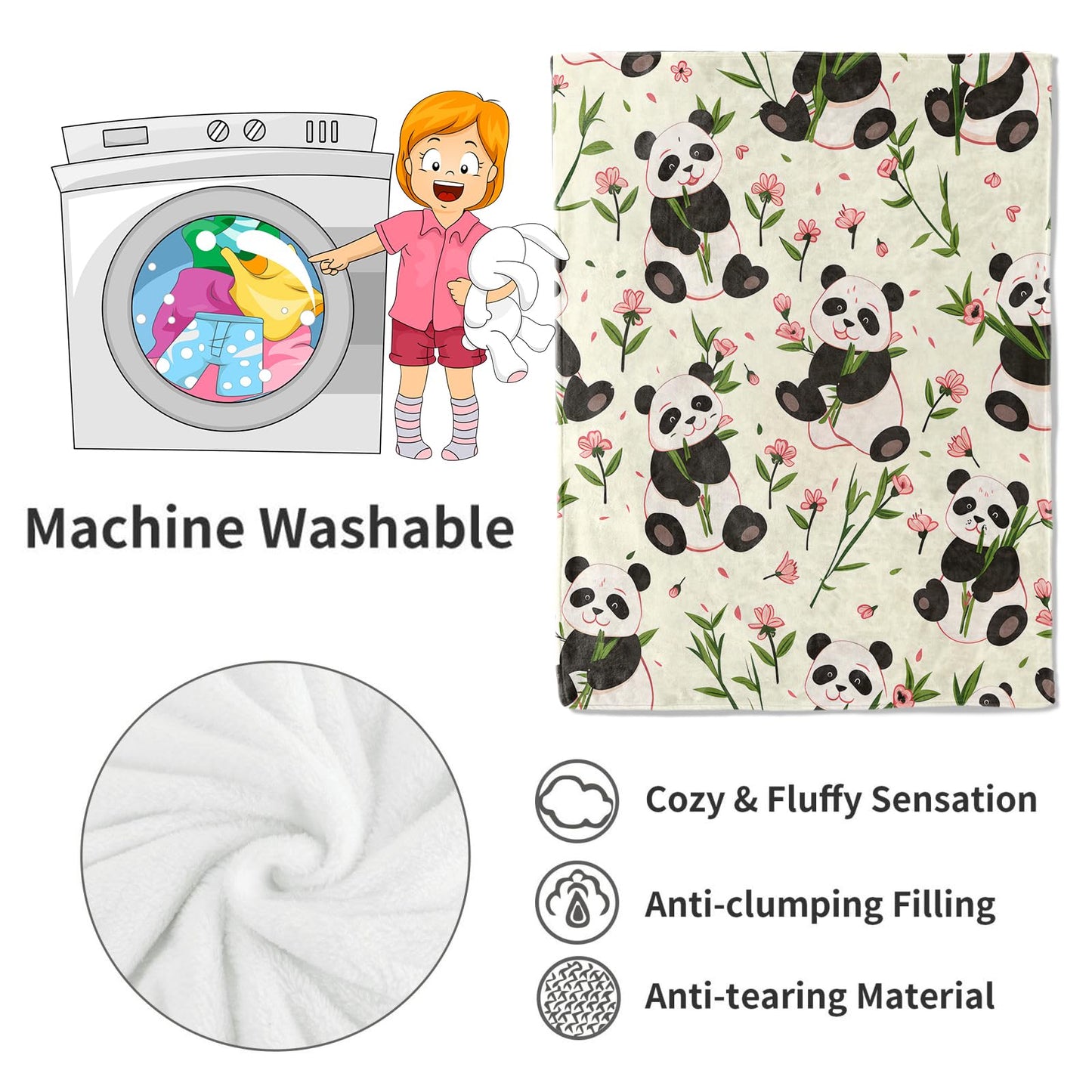 VODRM Cartoon Panda Blanket Cute Animal and Floral Flower Throw Blankets,Birthday Gifts for Kids & Animal Lovers,Lightweight Soft Fleece for Sofa Couch Bed Room Travel Farmhouse Decor 50x60in