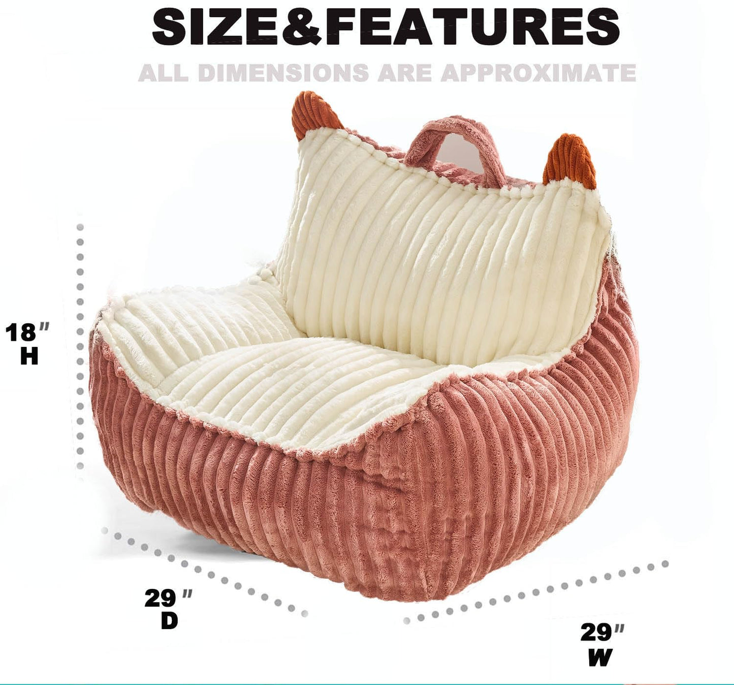 Kisoy Bean Bag Chair, Bean Bag Sofa with Memory Foam Filler for Boys and Girls Soft Faux Fur Fabric Floor Chair for Gaming, Reading Relaxing,Pink