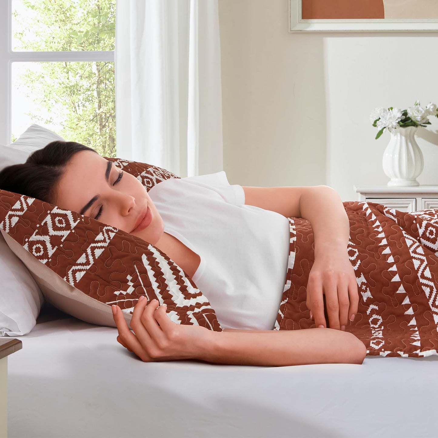 LEAONME 3 Pieces King Size Burnt Orange Rust Quilt Set with Checkered Pattern Lightweight Oversized Bedspread 98''x106'' Soft Coverlet Warm Bed Cover for All Seasons (1 Quilt, 2 Pillow Shams)