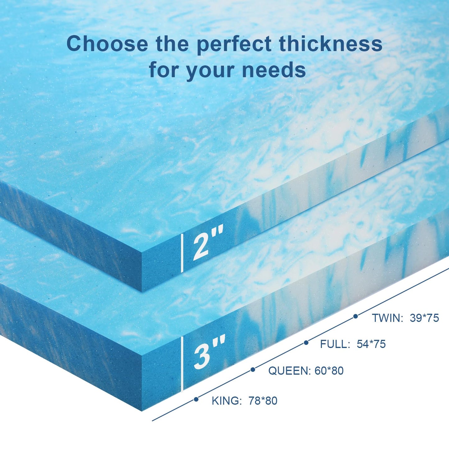 Bynex 2 Inch Gel Memory Foam Mattress Topper, King Size Cooling Bed Topper for Back Pain & Pressure Relief