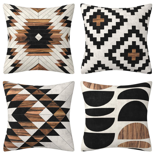 AHAHM Geometric Black Brown Throw Pillow Cover Boho Western Farmhouse Decorative Throw Pillowcase Indoor Outdoor Cushion Cover Tribal Pattern Aztec Pillowcase for Couch Bedroom 18 x 18 Inch Set of 4
