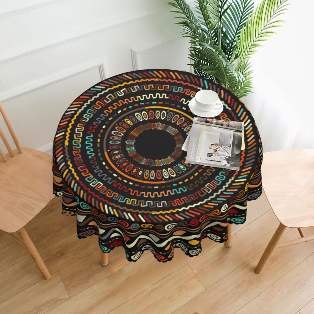 SHADIORA African Tribal Table Cloths, Retro African Abstract Geometric Line Kwanzaa Juneteenth Traditional Ethnic Coffee Table Cover Decor for Kitchen Dining Room Outdoor Home Party, 36" Round