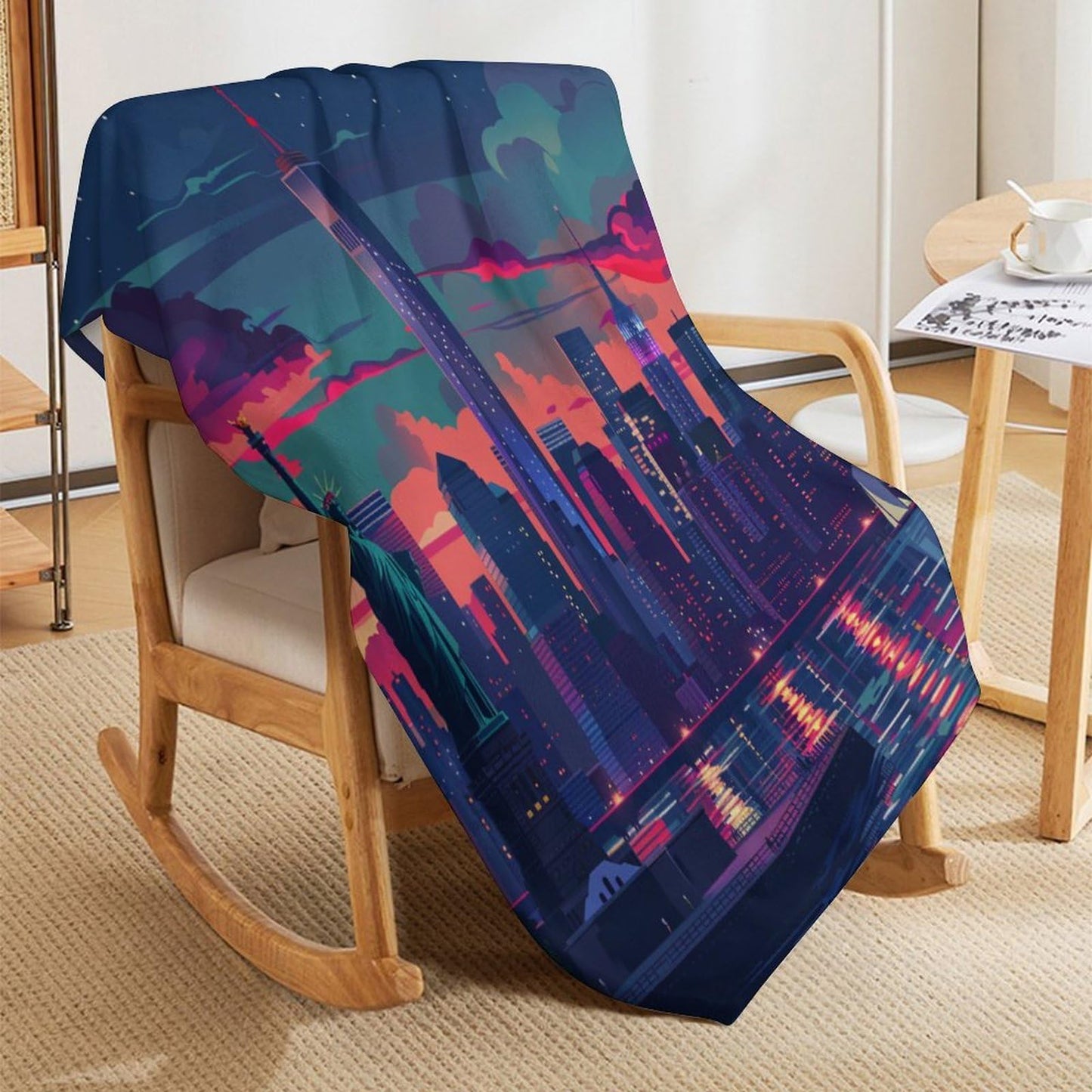 HDESDIS Abstract Cityscape Throw Blanket for Couch Bed, Soft Cozy Statue of Liberty Architecture Sofa Decor Blankets for Women, Men, 30"x40"