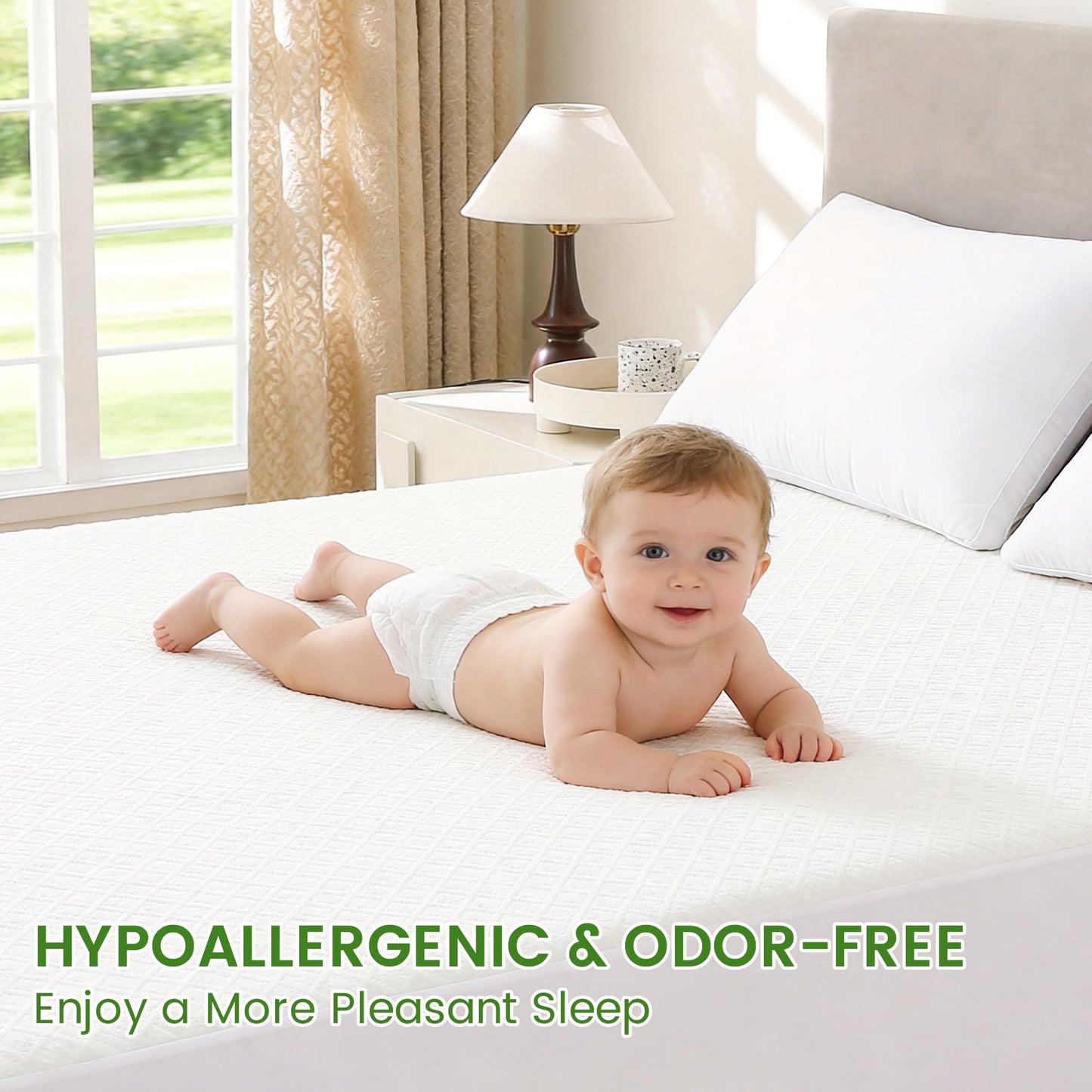 KUUP Waterproof Queen Mattress Protector- Hypoallergenic Odor-Free Rayon Derived from Bamboo, Breathable Cooling 3D Air Noiseless Mattress Cover up to 18" Deep Pockets
